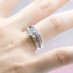 Double Layer Princess Cut Gems Square Zircon Rings for Women, EVGG1256
